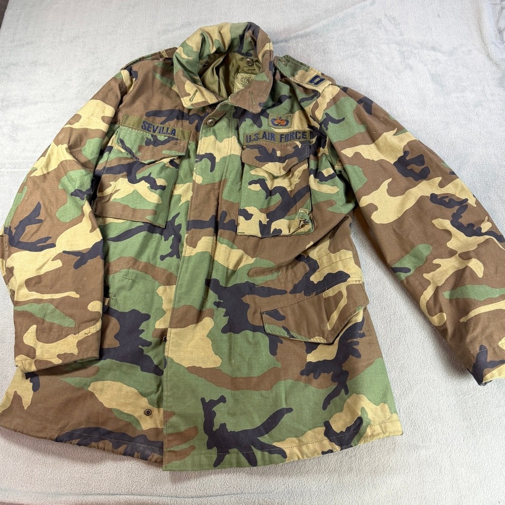 Vintage US Air Force M-65 Field Jacket Woodland Camo Medium Long John Ownbey Co